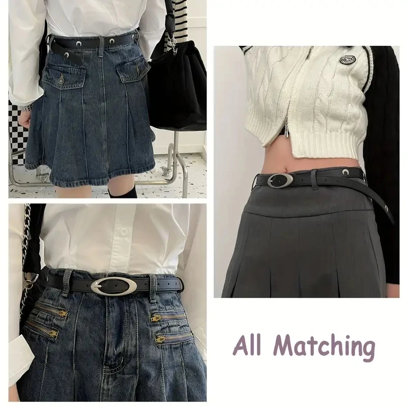 Oval Pin Buckle Women Belt Moon Decorative Waistband Vintage Leisure Style Coat Jeans Pants Belt