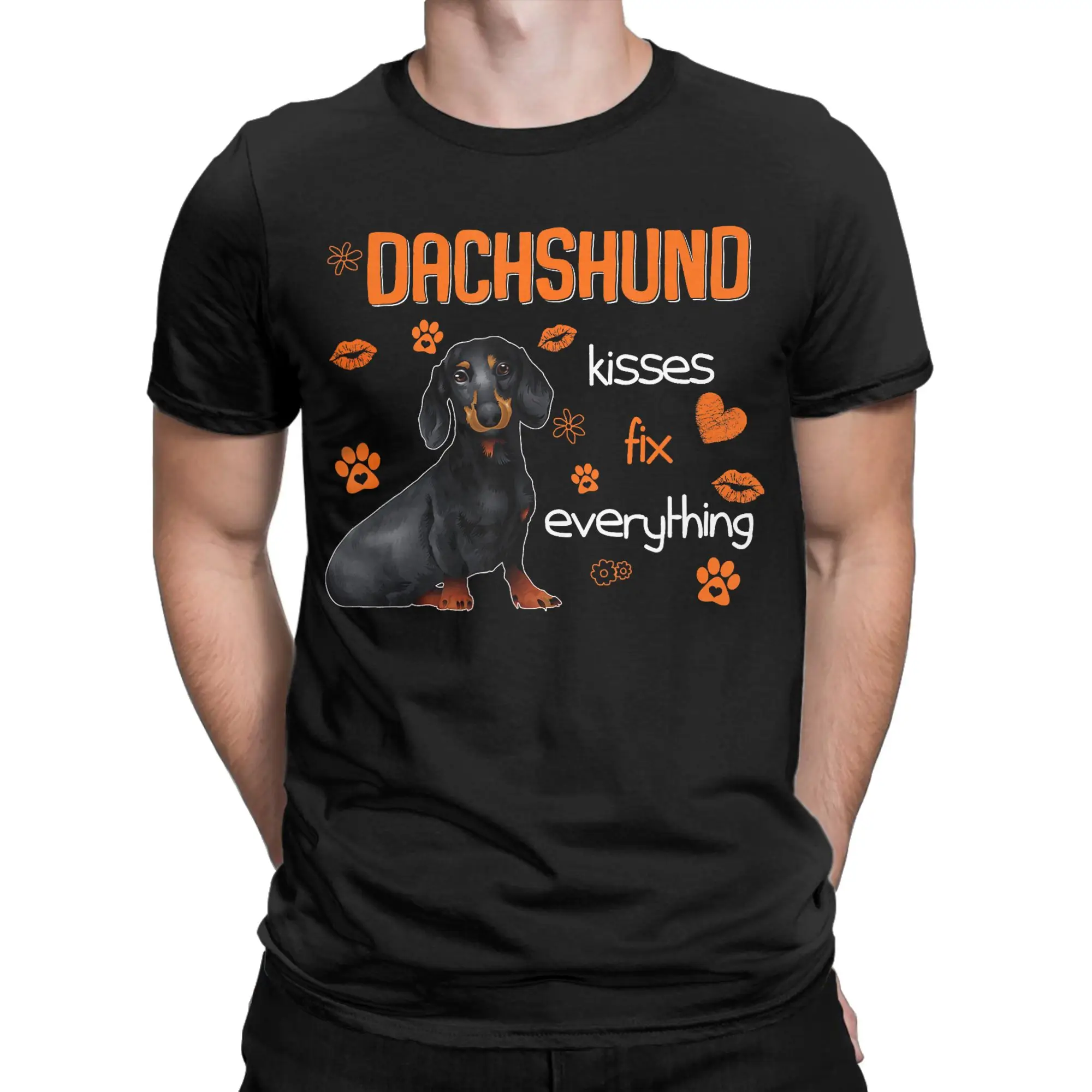 Dachshund Kiss Fix Everything T Shirt Men 100% Cotton Vintage T-Shirt Round Collar  Tees Short Sleeve Clothes Printing