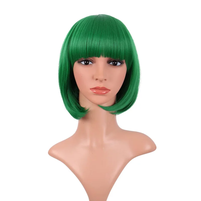 

Mapofbeauty 12 inch/30 cm fashion lady short straight flat bangs bob wig (green)