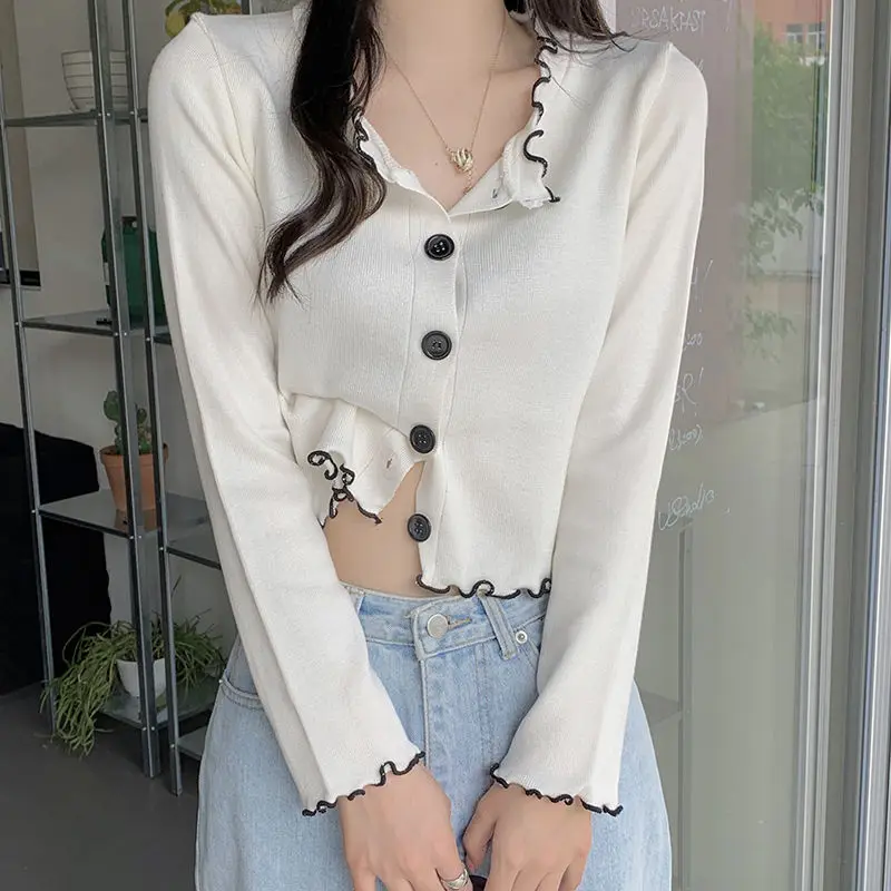 Простой однобортный вязаный кардиган с круглым вырезом, новый шикарный милый топ для девочек