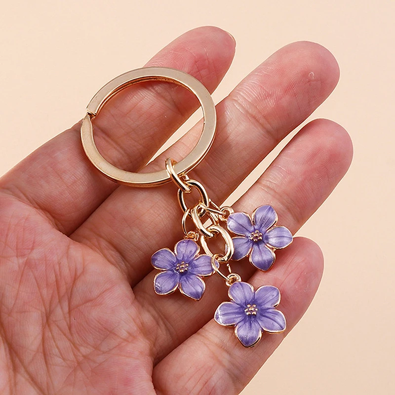 Cherry Blossom Metal Pendant Flower Keychain Lovely Flower Cute Backpack Ornaments Pendant Keyring For Bag Jewelry Gifts