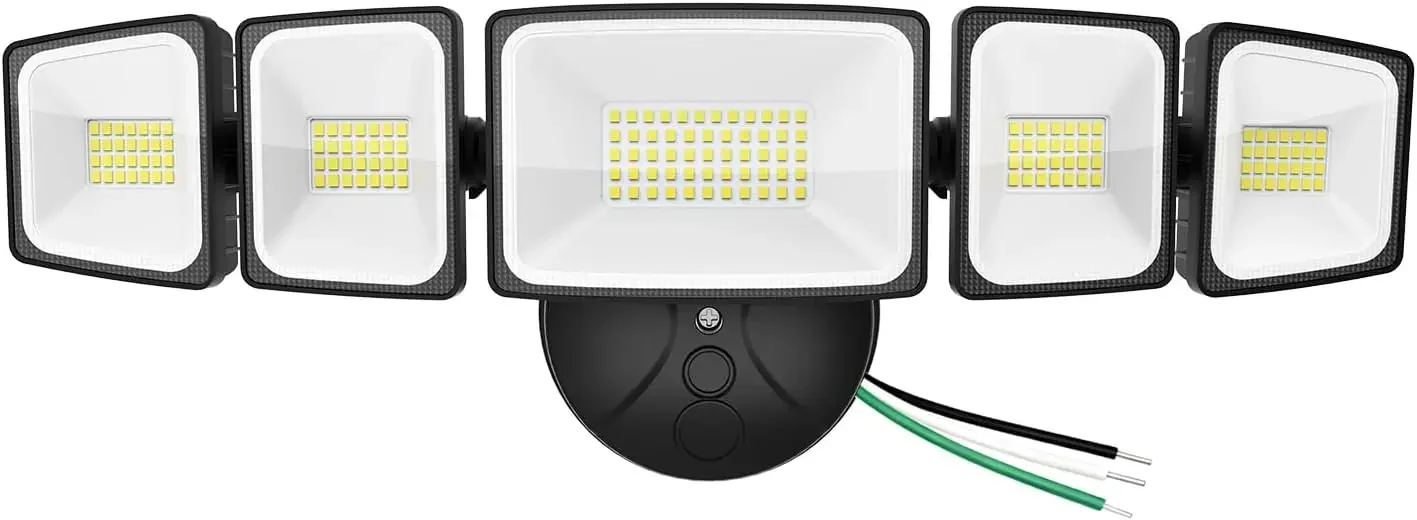

120W 5-Head LED Flood Light, 6500K Super Bright Outdoor Security Light, IP65 Waterproof, Hardwired for House, Backyard, Garage