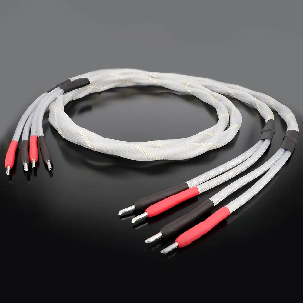 New One Pair X420BA1417 5nocc (99.997%) pure silver speaker cable upgrade Hi-end audio amplifier speaker cable, Y Plug Banana Pl