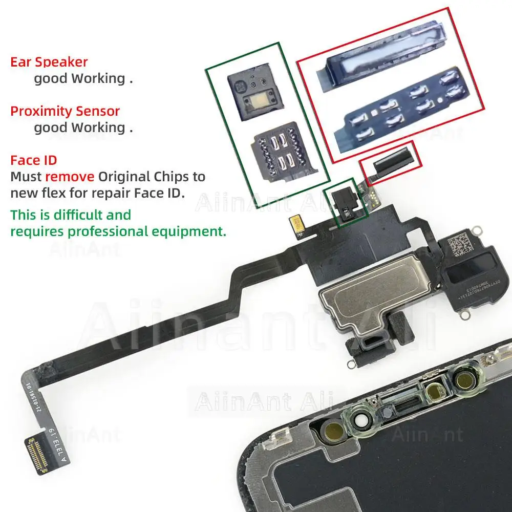 Aiinant 100% teste para iphone x xs 11 12 pro max xr mini sensor de proximidade som fone de ouvido alto-falante cabo flexível peças do telefone