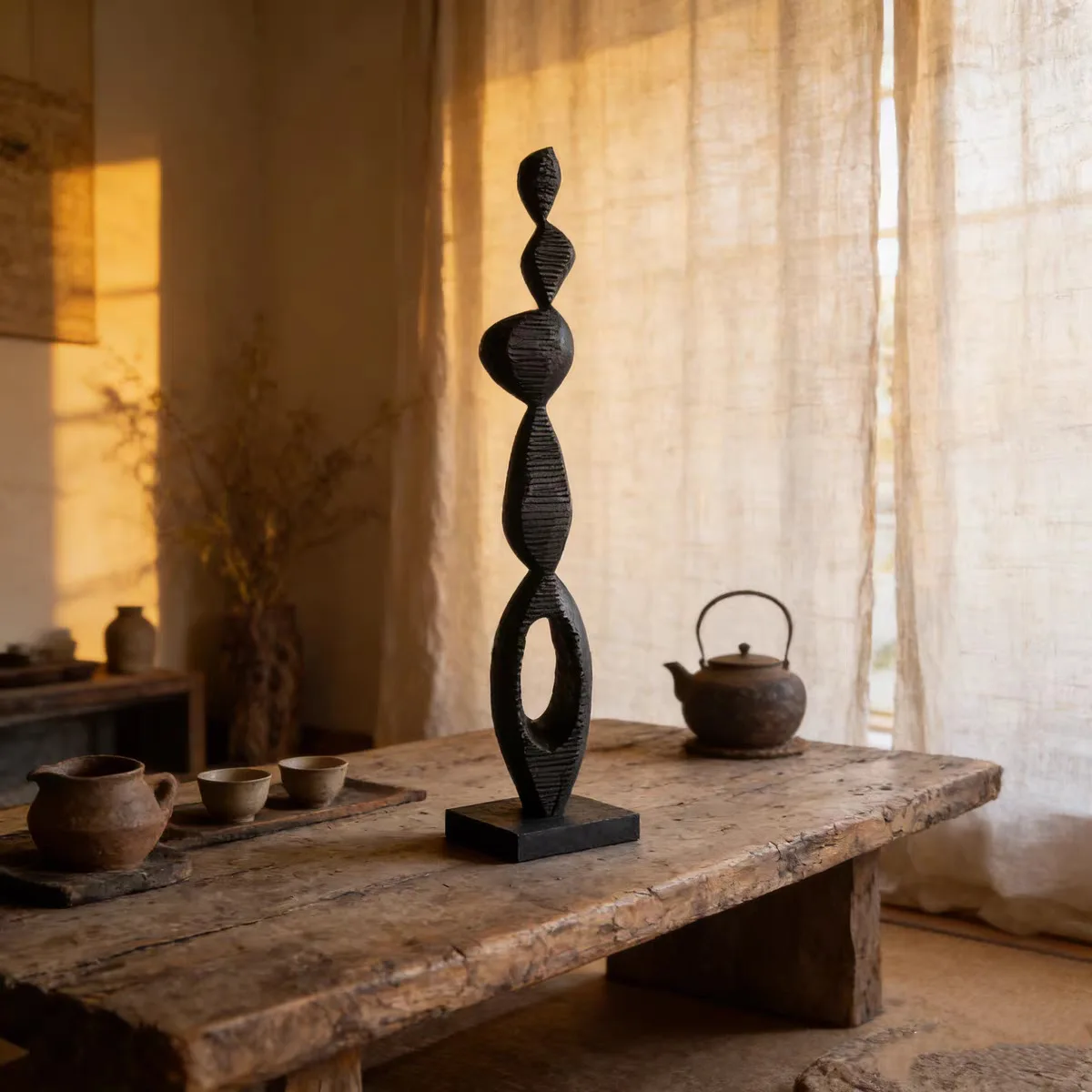 HYS retro solid wood abstract sculpture ornament large floor porch vertical height wood carving art decoration ornament