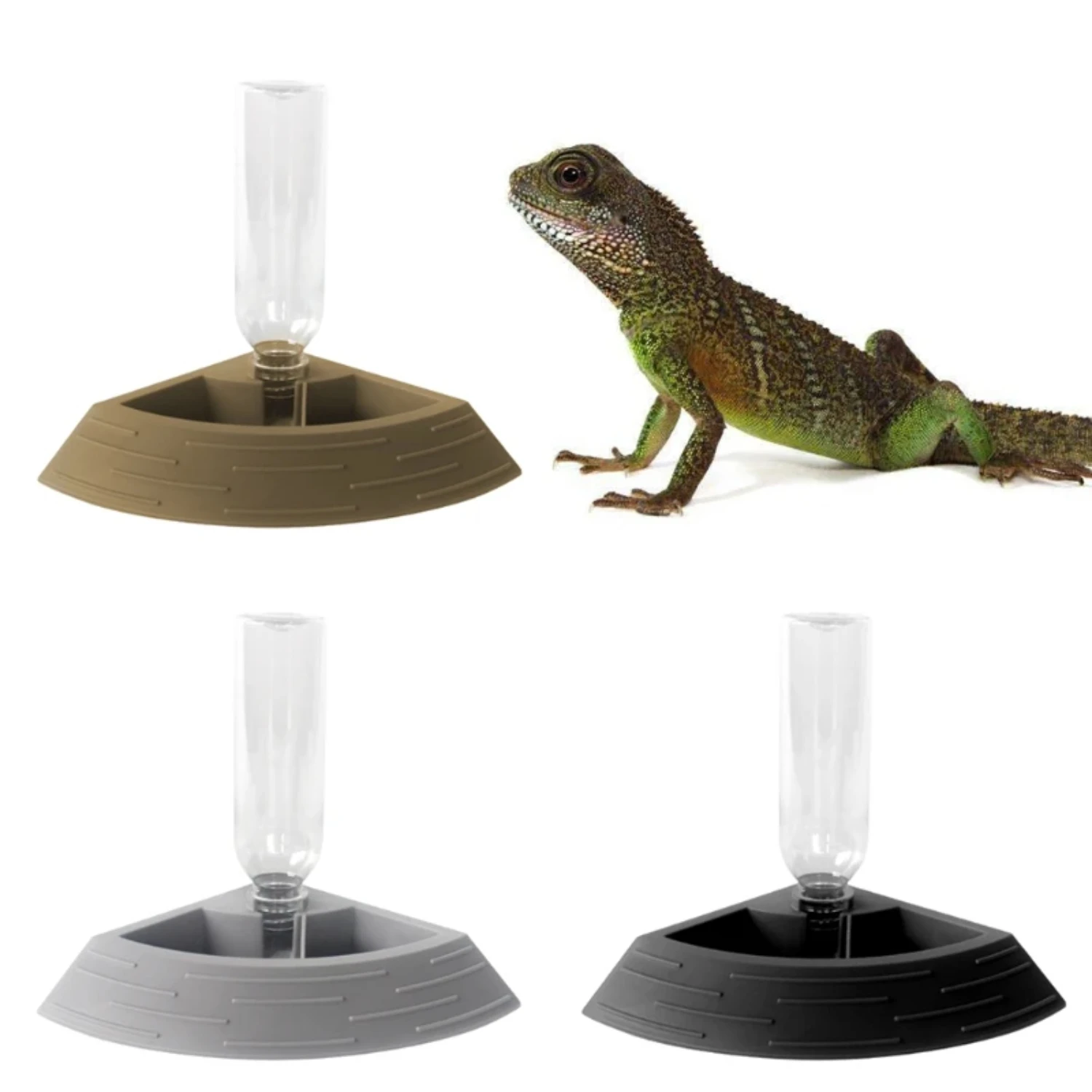 Automatic Small Animal Food and Water Bowl Feeder Dispenser - Terrarium Corner Dish for Tortoise, Lizard, and More