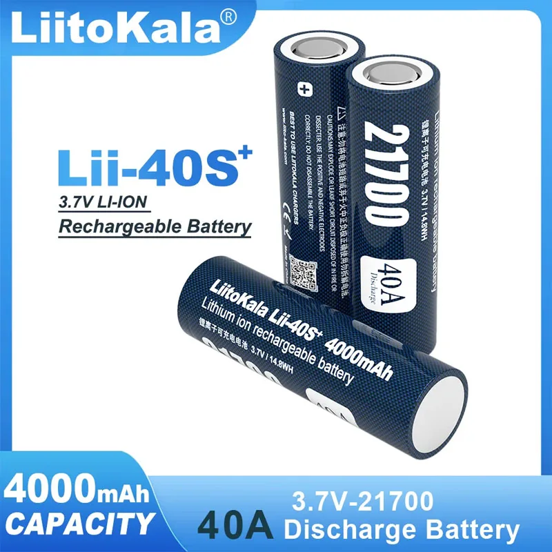 

1-10 LiitoKala Lii-40S 21700 Battery 3.7V Lithium ion 4000mA 40A Discharge Battery 4.2V High Drain Device+Tip