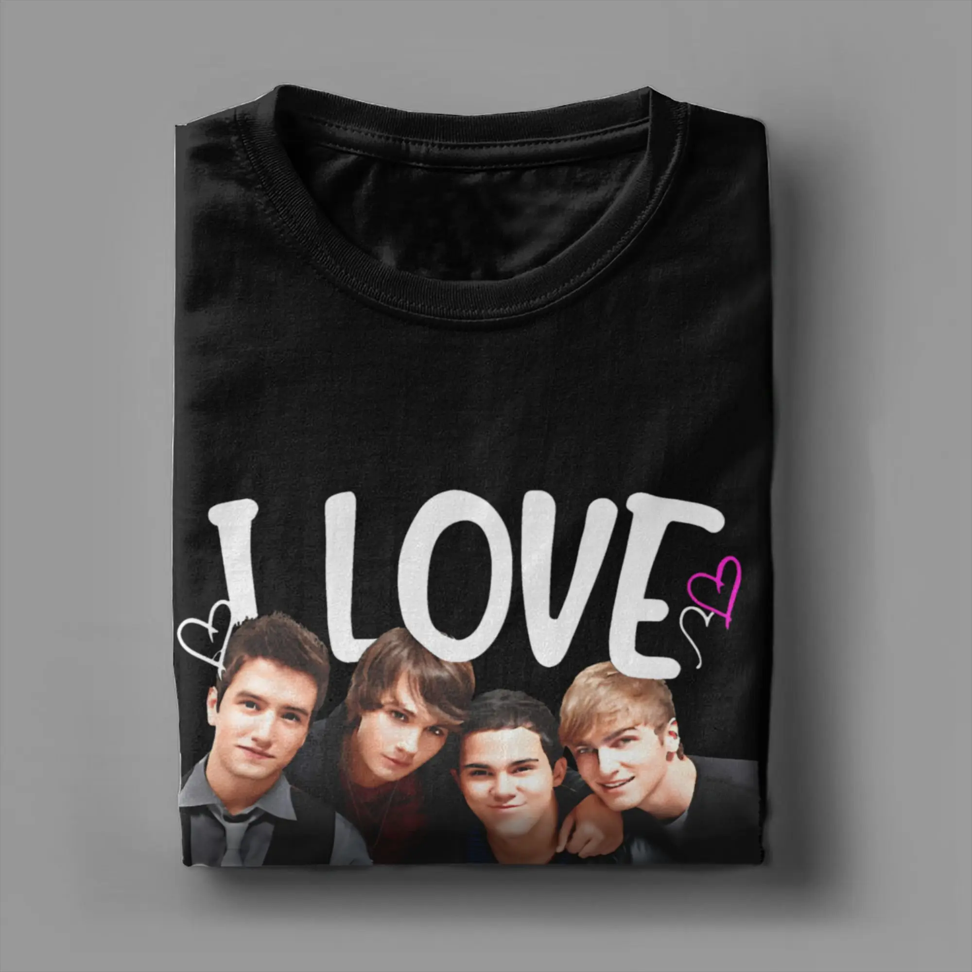 I Love Big Time Rush Cute Heart T-Shirts for Men  Hipster Cotton Tees Crew Neck Short Sleeve T Shirts Party Clothes