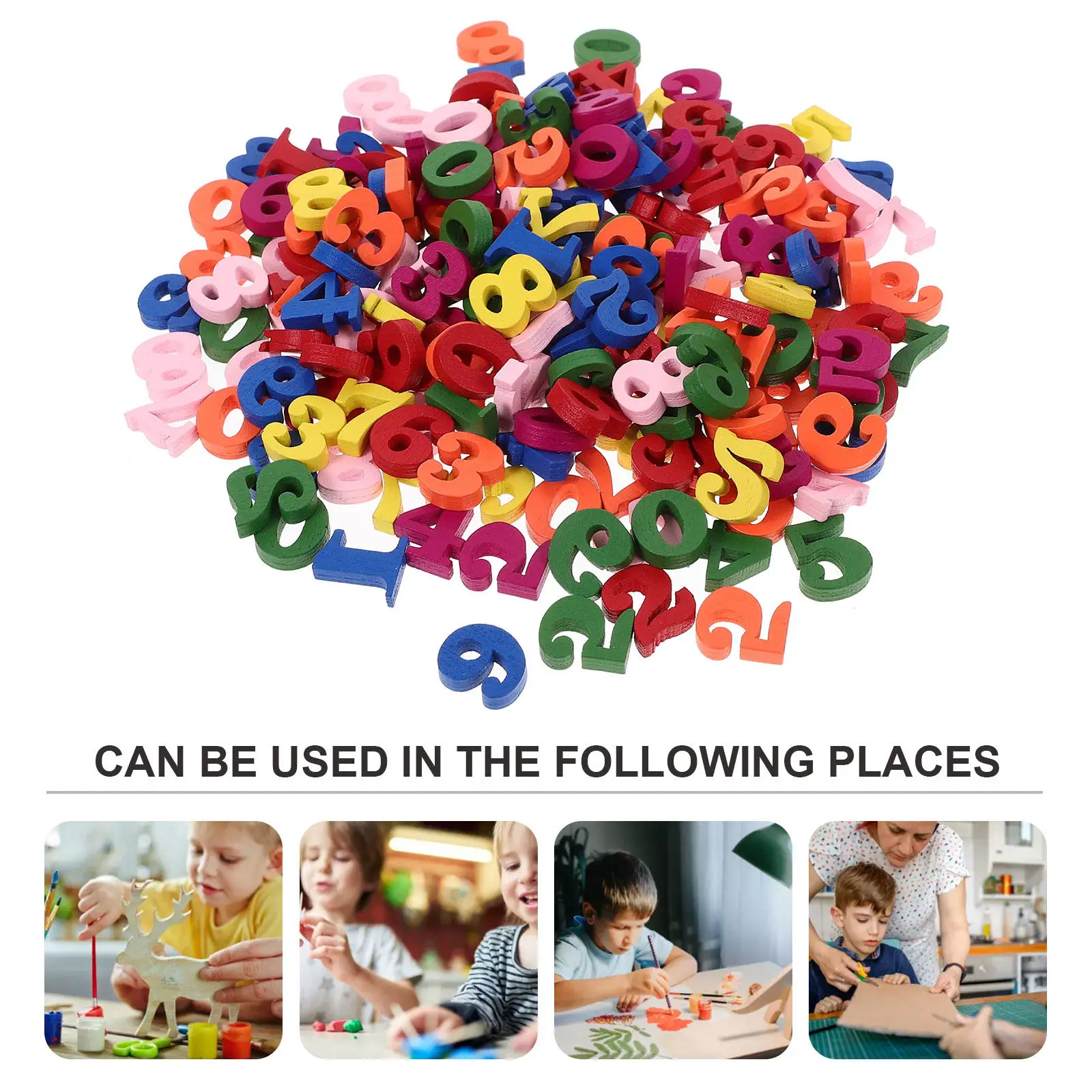 200Pcs Colorful Wooden Numbers Large Number Cutouts for Crafts Party Desk Home Office Holiday Decor