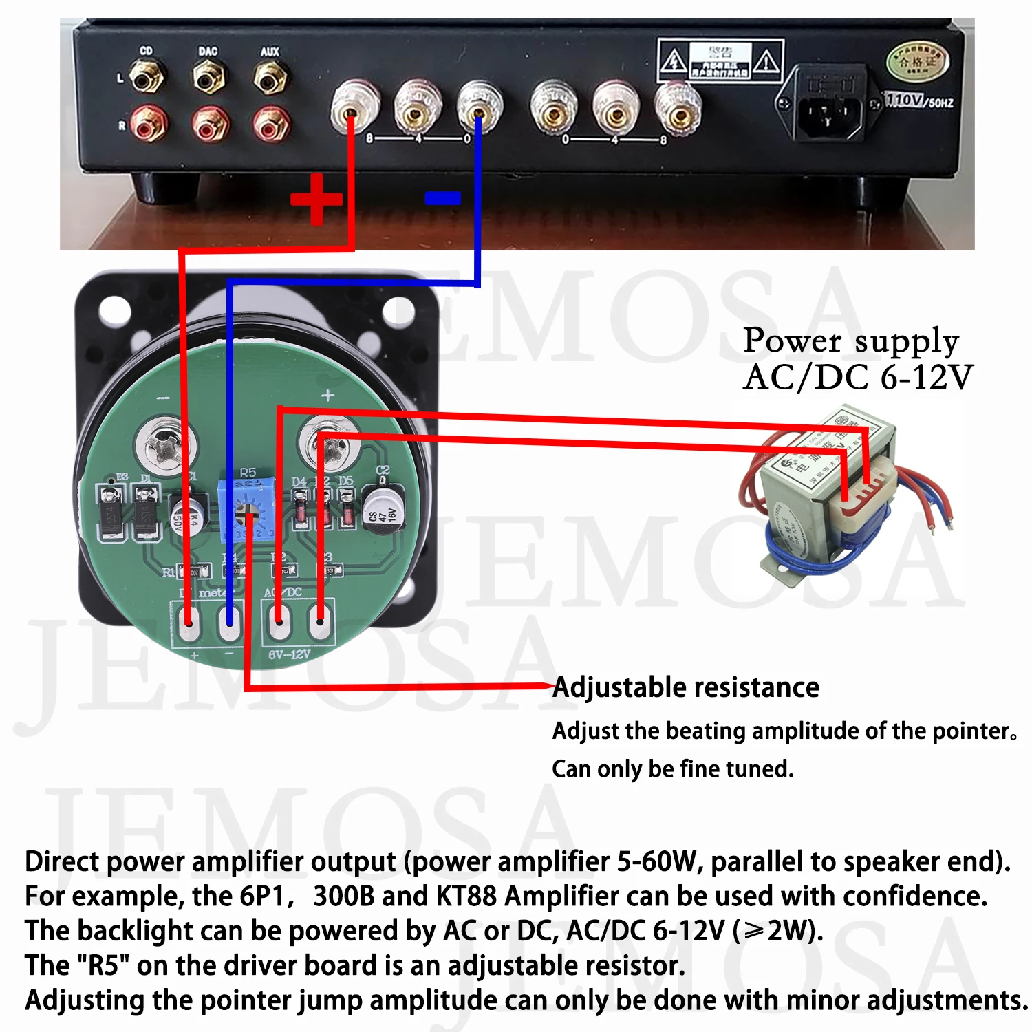 Indicador de nivel de Audio con retroiluminación LED, Panel de CA/CC, 6-12V, 45mm, 500VU, 2 piezas