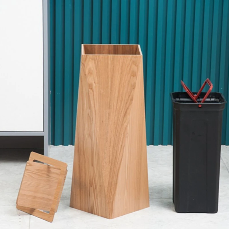Wooden Trash Cans Large Water-proof Trash Bin Luxury Office Wastebasket Bedroom Multifunctional Household Cleaning Waste Bins