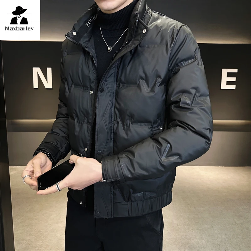 Brand Winter Down Jacket Men's Quality Short Leather White Duck Down Warm Coat Men Casual Thickened Cold-proof Lightweight Coat