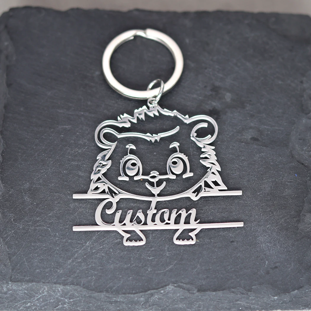 Cute Animal Hedgehog Personalized Custom Name Keychain Pendant Keyring Men Women Stainless Steel Jewelry Keepsake Gift