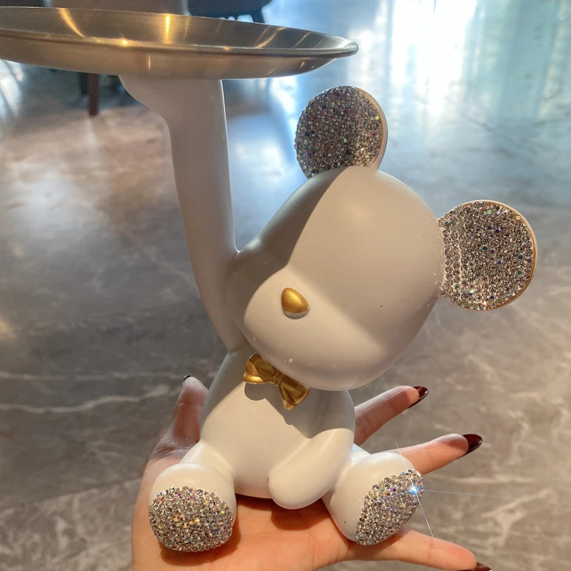 Поднос для сидения с бриллиантовым медведем, аксессуары для хранения, фигурка, держатель для ключей, украшение для стола, подарок, товары для дома