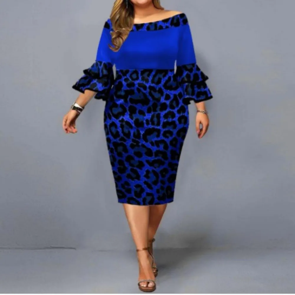 Plus Size Midi Dress for Women Elegant Print Party Dress 2024 Long Sleeve Dress