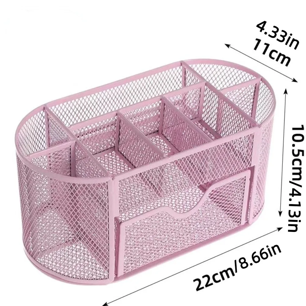 حامل أقلام تخزين من الحديد المبتكر، منظم قرطاسية شبكي معدني أسود مع درج، منظم مكتب بسعة كبيرة للمدرسة #5