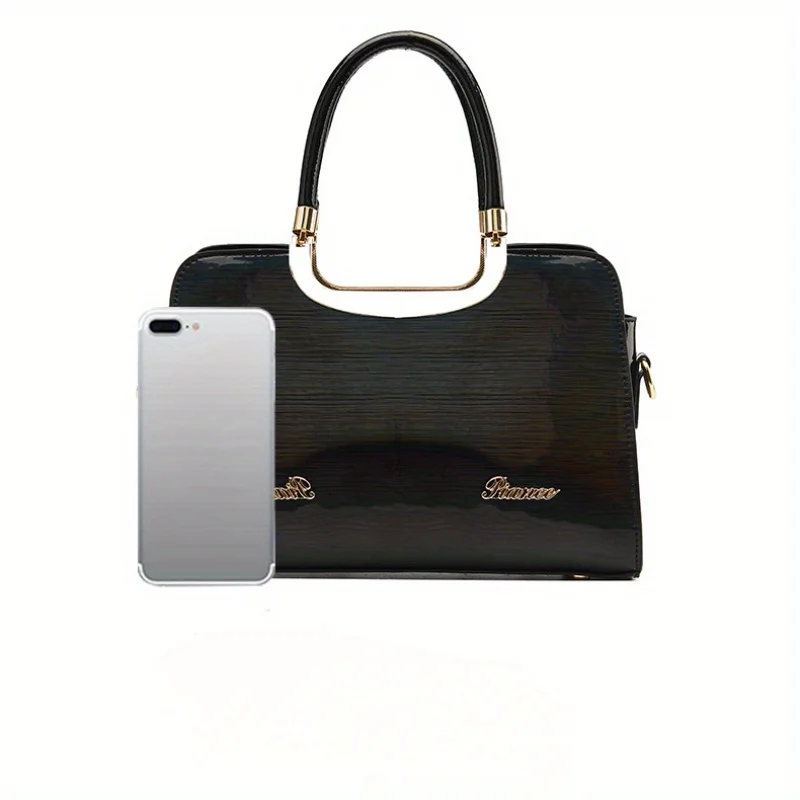 PU-leer, glanzende modehandtas, ritssluiting, verstelbare schouderriem, damesschoudertas, dames crossbodytas