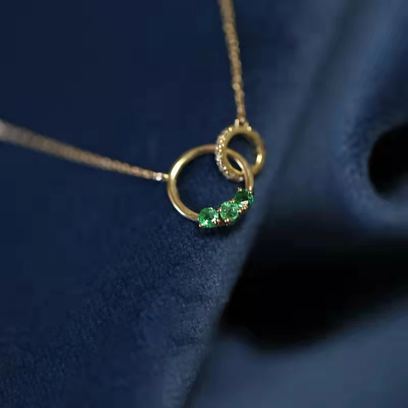 Designer original new silver inlaid green crystal collarbone necklace pendant fresh light luxury elegant women's accessories