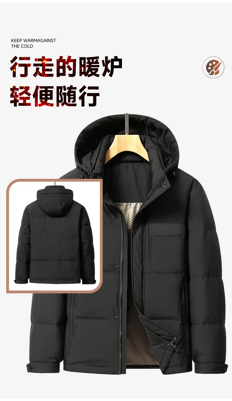 2026 Winter Herren Casual Warme Kapuzen-Daunenjacke Streetwear Oberbekleidung mit abnehmbarer Kapuze, lockere, dicke, wattierte Jacke – Detail 2
