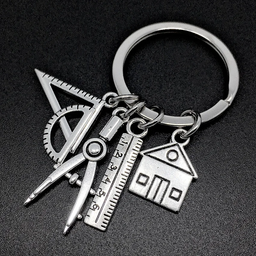 engineer keychain House Design Key Chain Decoration House Hammer Ruler Creative Decoration Key Chain