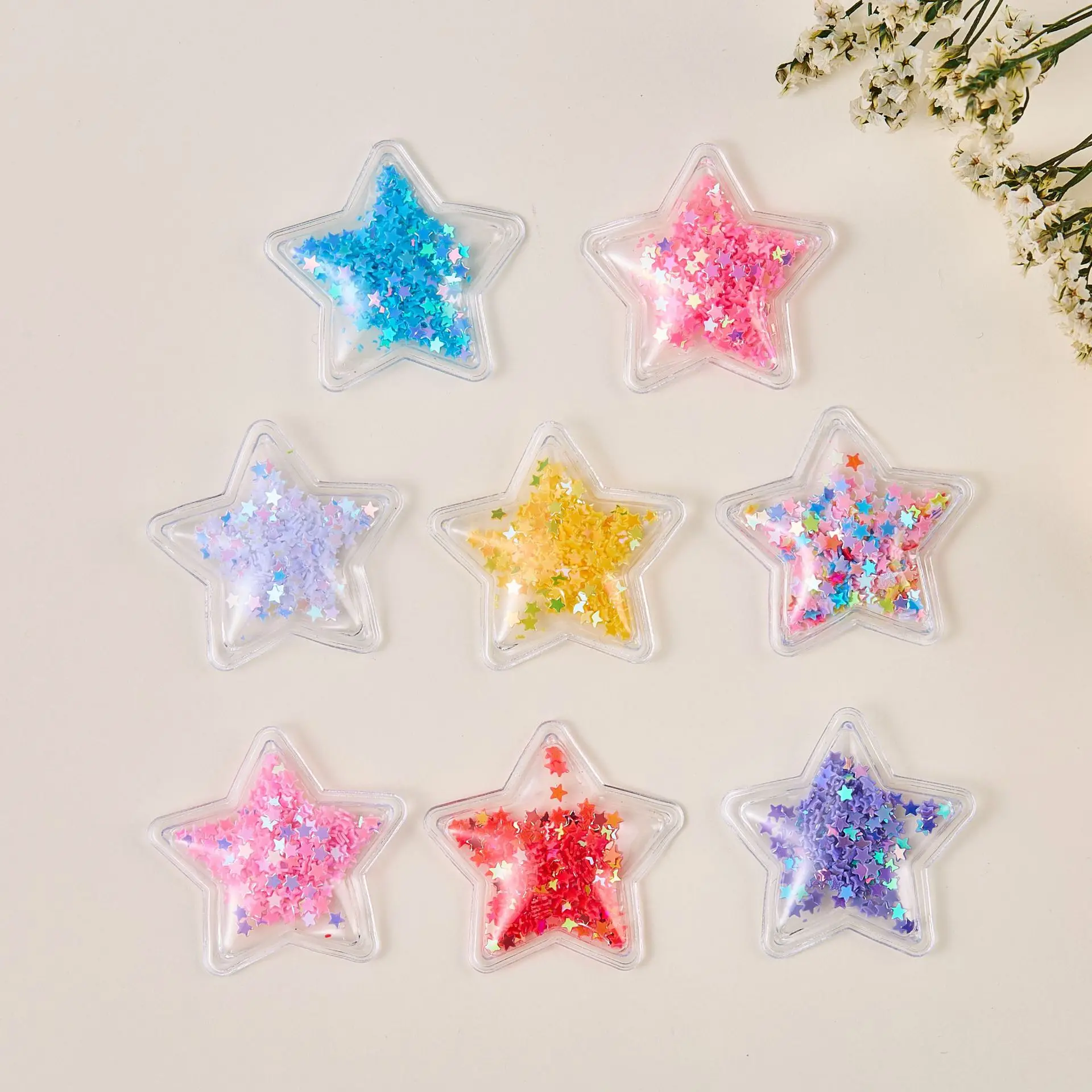 8pcs Bling Star Padded Patches Appliques for DIY Transparent Plastic Filling Shake Sequin Appliques DIY Hair Clips Accessories