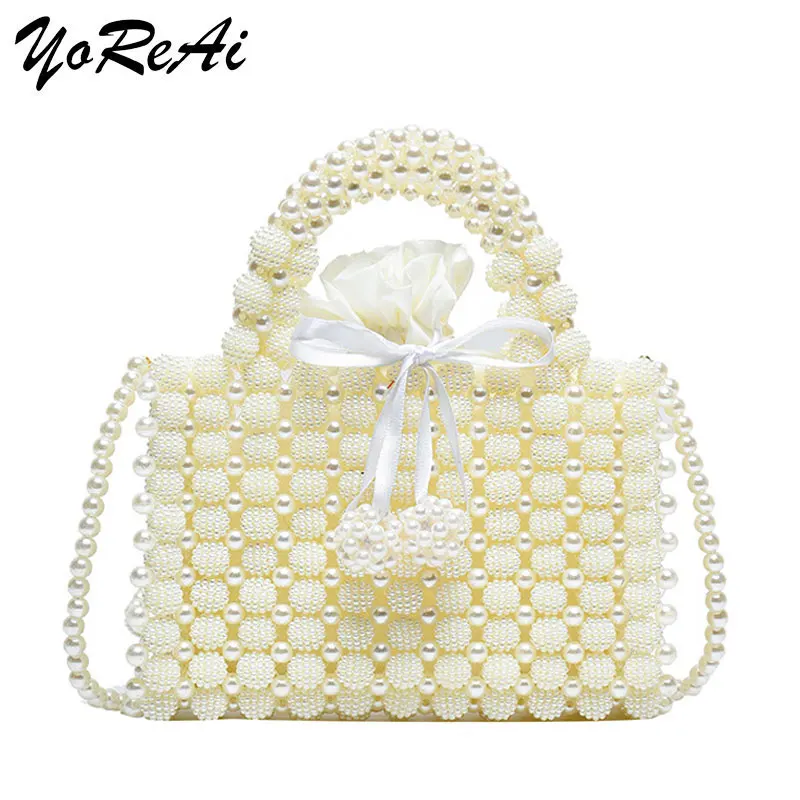 YoReAi Women Pearl Handmade Bag Beaded Totes Evening Bags Clutch Wallet Magic Handbags Ladies Wedding Bridal Handbag Party Purse