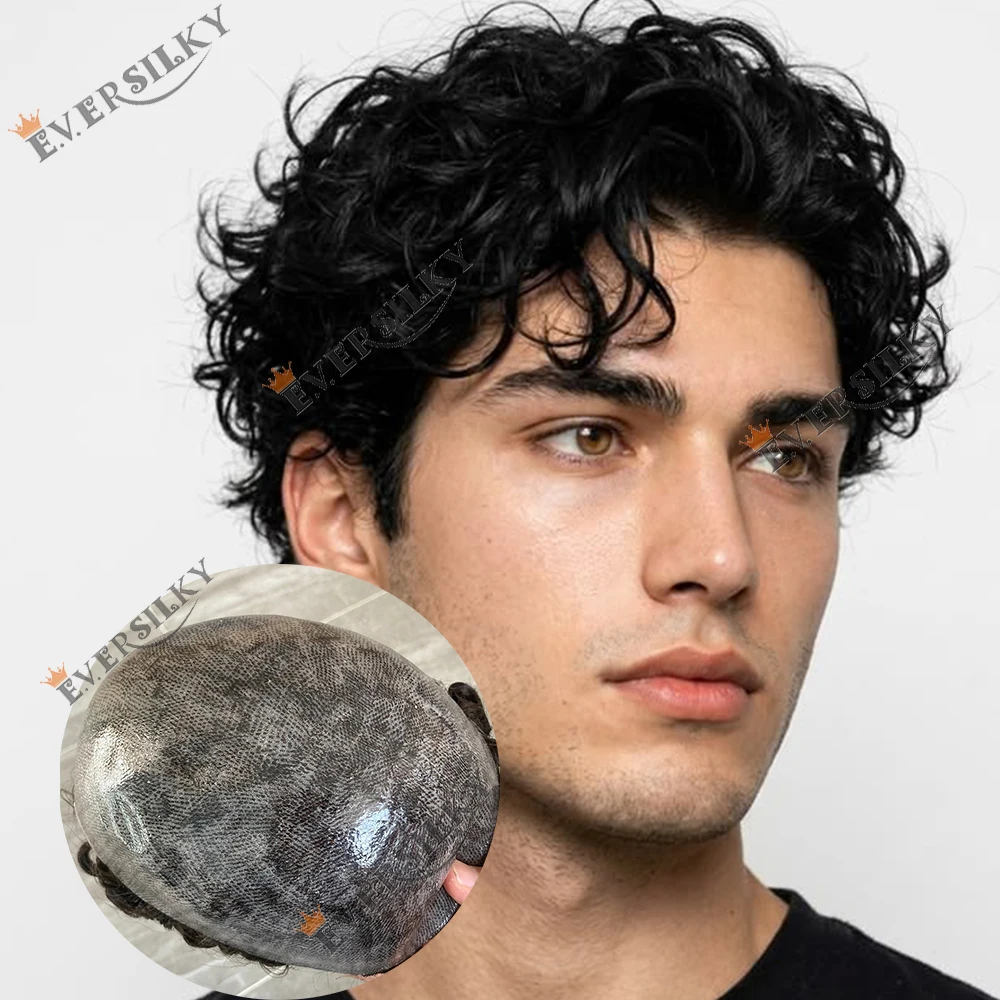 26mm Loose Curly Nautral Human Hair Man Hair Replacement System Durable Skin Base Blonde Brown Gray Black Prosthesis Hairpieces
