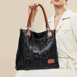 Trendy women's bag leather letter tote bag large capacity top cowhide shoulder cross-body bag