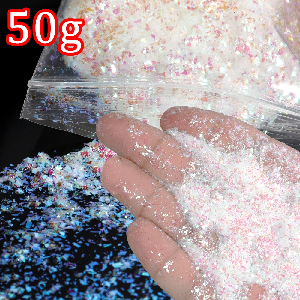 50g/봉지 6가지 색상 반짝이는 네일 아트 불규칙한 큼직한 스팽글 무지개빛 반짝이 인어빛 빛나는 글리터 플레이크 벌크 K3
