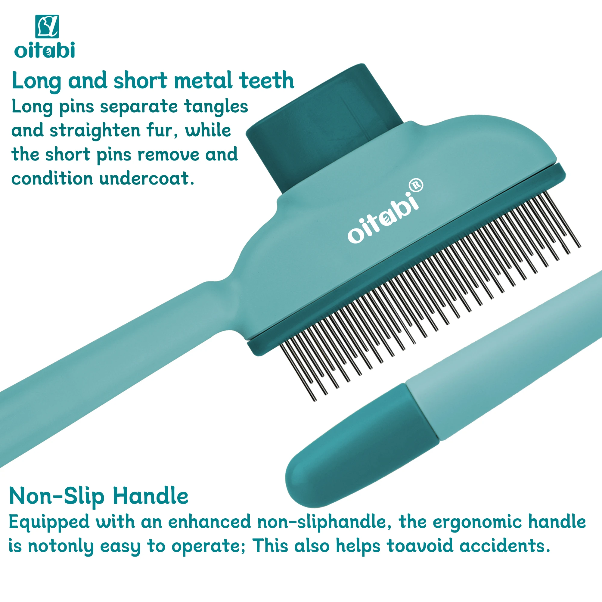 Oitabi 1/2PCS Flea Comb for Dogs Brush for Shedding Pet Hair Removal Comb with Long & Short Stainless Steel Teeth for Deshedding - Image 6