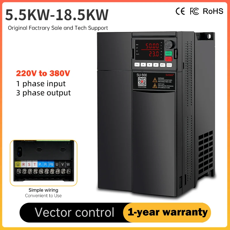 220V Single Phase input To 380V Three Phase output VFD Inverter 5.5-18.5KW Vector Control AC Motor Drive Motor Speed Controller