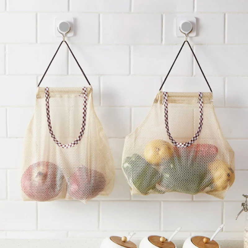 Kitchen Bag Fruit Vegetables Mesh Storage Basket Hanging Shopping Bag Reusable Large Capacity Folding Net String Organizer Bags