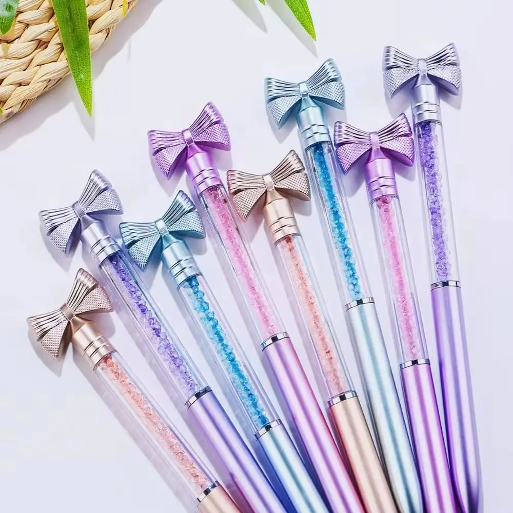 

10Pcs/Lot Kawaii Bowknot Ballpoint Pen Cute Blue Ink Writing Pens Bow Crystal Sand Diamond School Stationery Office Supplies