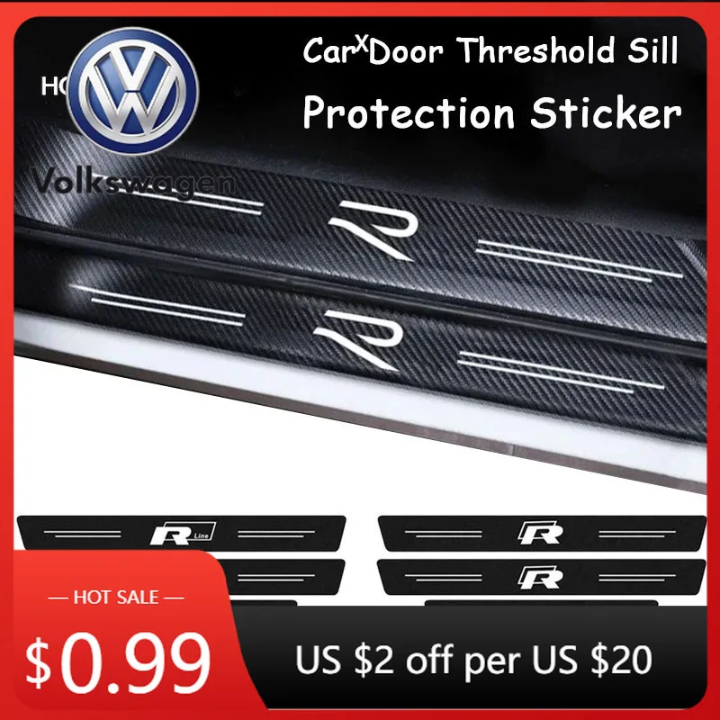 Protector de Umbral de Puerta de Coche de Fibra de Carbono VOLKSWAGEN 2026, Pegatinas para Volkswagen VW Rline R Line Polo Touran Tiguan Jetta T5 Gol