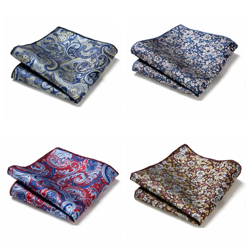 Lenço Paisley para homens, ternos florais quadrados de bolso, moda festa de casamento, ternos de negócios, vermelho azul marinho