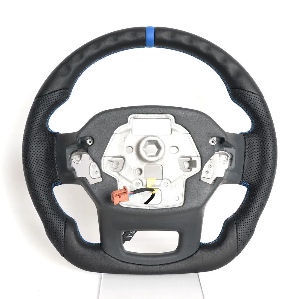 Heated Full Leather D-Shaped Steering Wheel Blue Top Stripe Fit For Ford F150 Raptor 2021-2026 Car Accessories