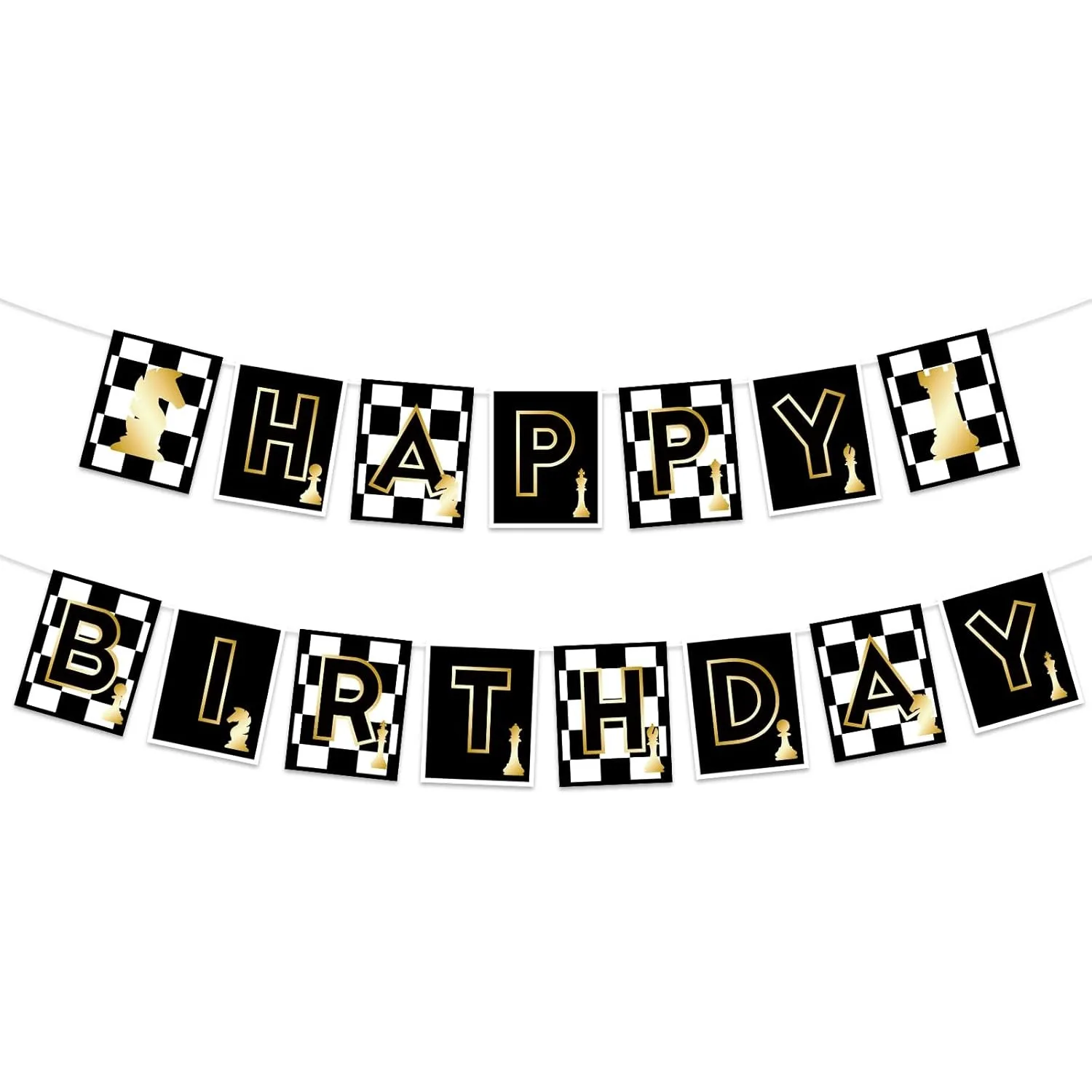 SURSURPRISE Chess Birthday Banner Happy Birthday Decorations Funny Board Game Party Decor for Chess Lover Checkered Party Decors