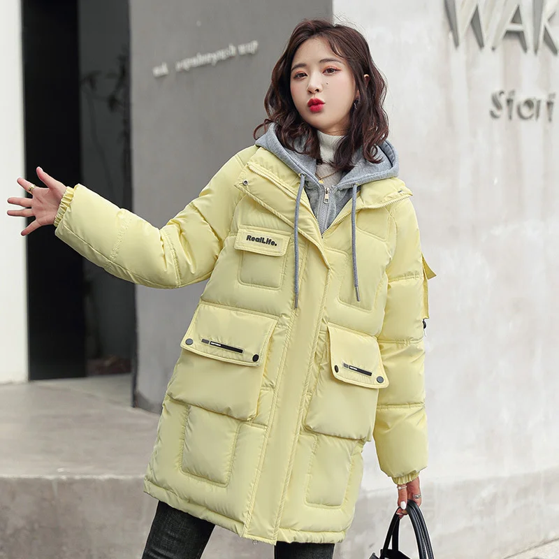 2024 New Winter Cotton Padded Coats Women Hooded Parkas Thick Warm Wadded Jackets  Loose Lady Klein Blue White Green Outerwear