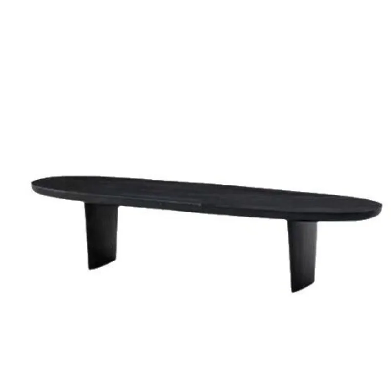 

Black solid wood coffee table oval Nordic simple living room home small apartment designer bed and breakfast log table