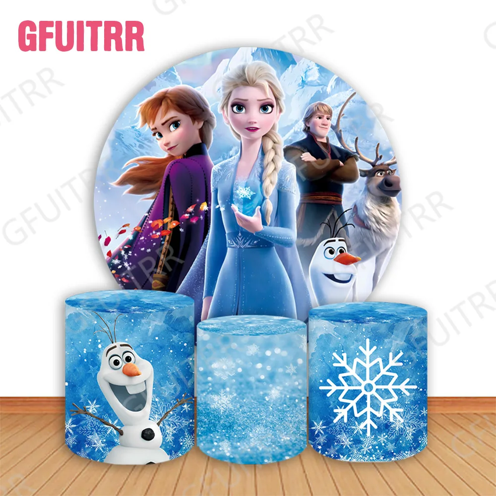 

Frozen Round Photo Backdrop Princess Elsa Anna Birthday Party Decoration Baby Shower Circle and Cylinder Covers Photo Props