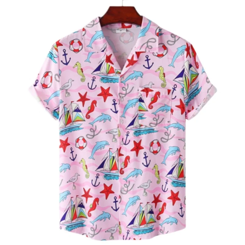 Men's Summer Ocean The Underwater World Hawaiian Oversized Shirts Designer Beach Vacation Original Floral Casual Social Clothes