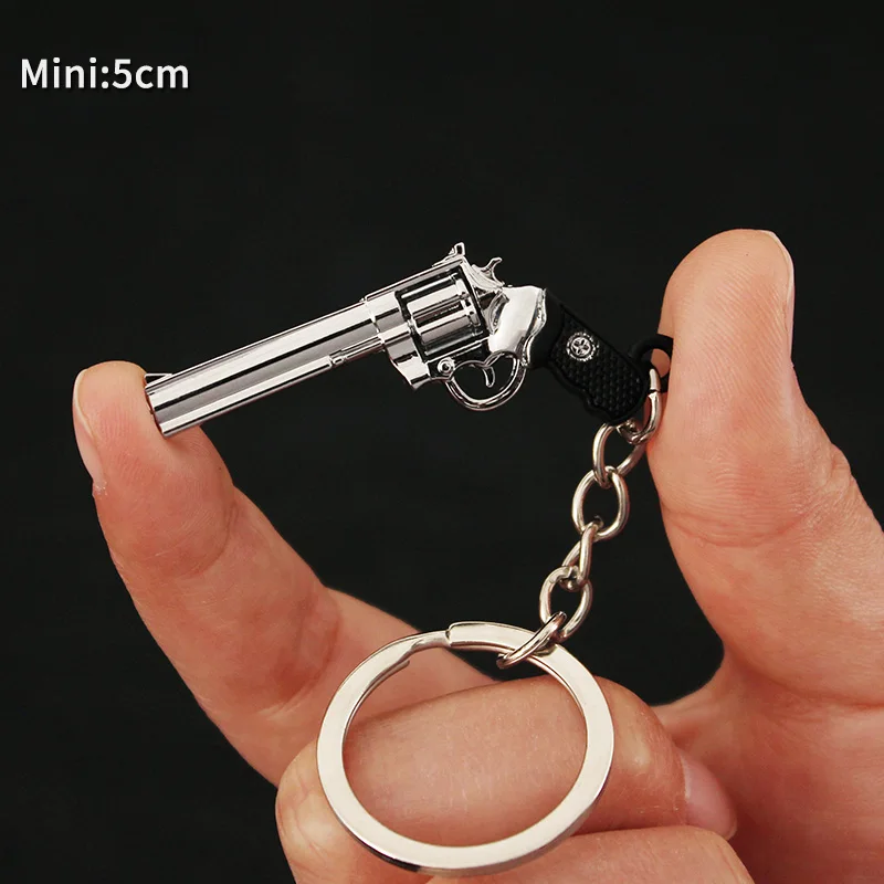 Multiple Styles PUBG Gun Keychain 5cm Revolver Glock Mini Metal Pistol Weapon Model Alloy Colt Light Key Chain Gifts Toy for Kid