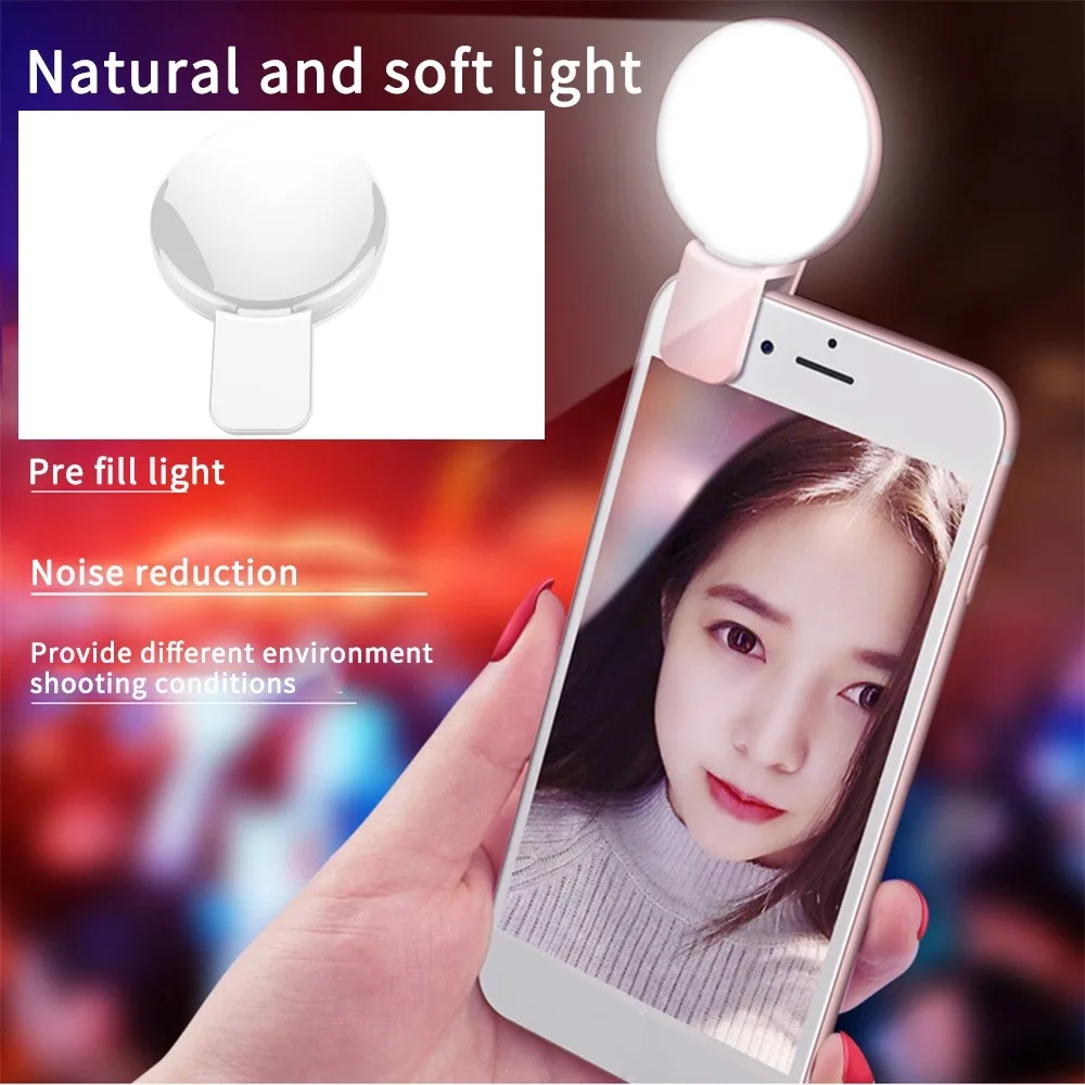 LED Light Mobile Phone Mini Selfie Fill Light Rechargeable Adjustable Selfie Ring Light Clip-on Brightness 3 Modes
