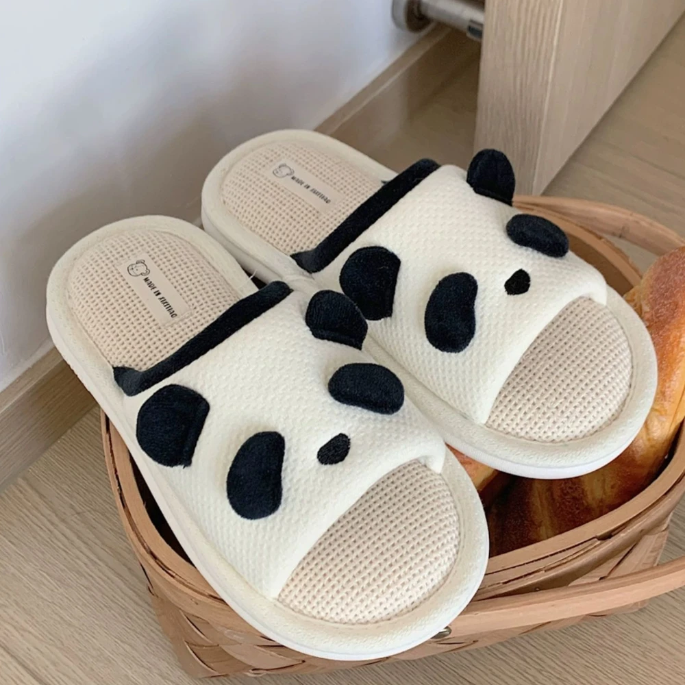 New Cute Panda Fashion Hemp Soft Ladies PVC Casual Mix Colour Design Comfortable Female Linen Home Slippers