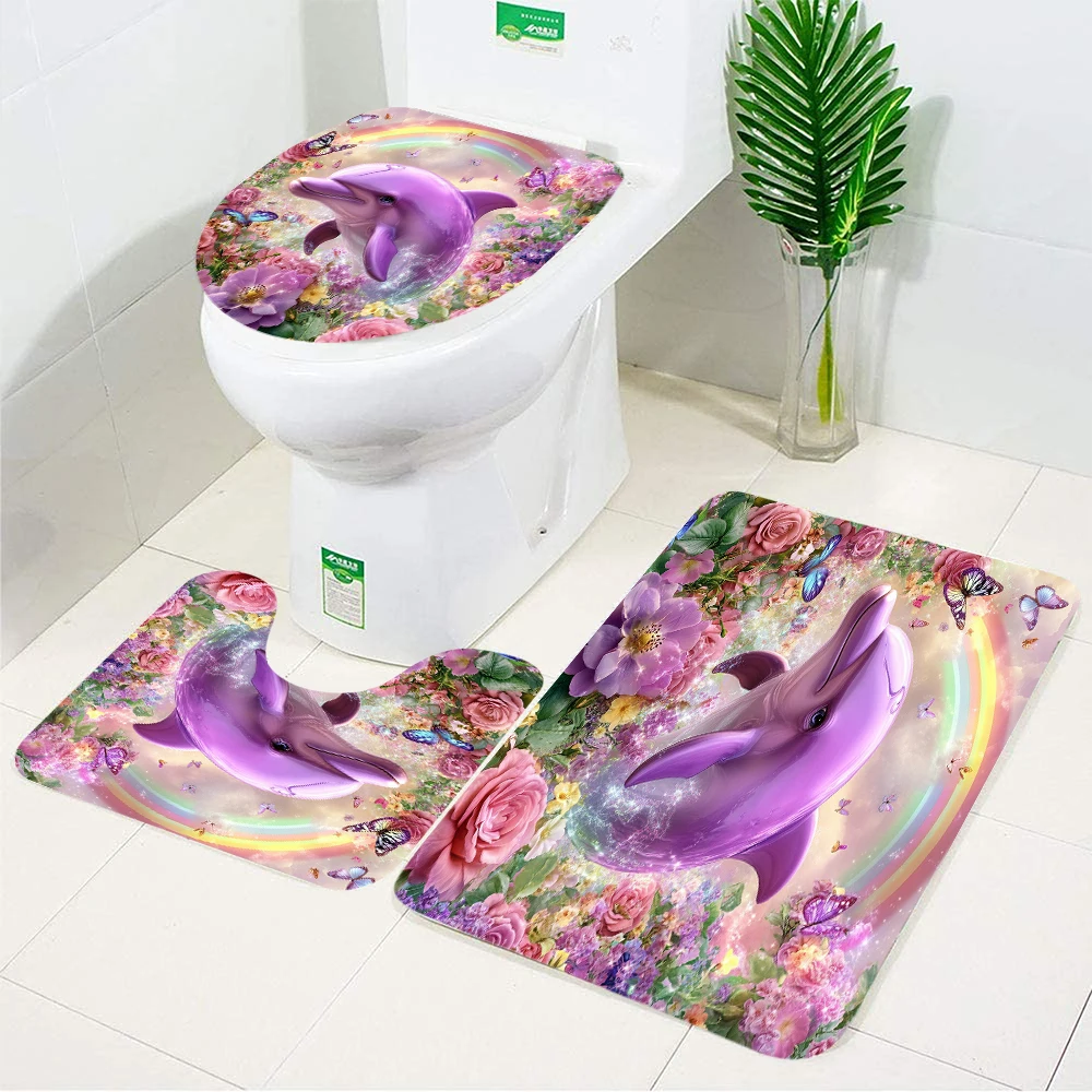 

Набор ковриков для ванной «Подводный мир: Дельфин» с морскими обитателями, декор для дома и ванной, нескользящие коврики, U-образный чехол для унитаза