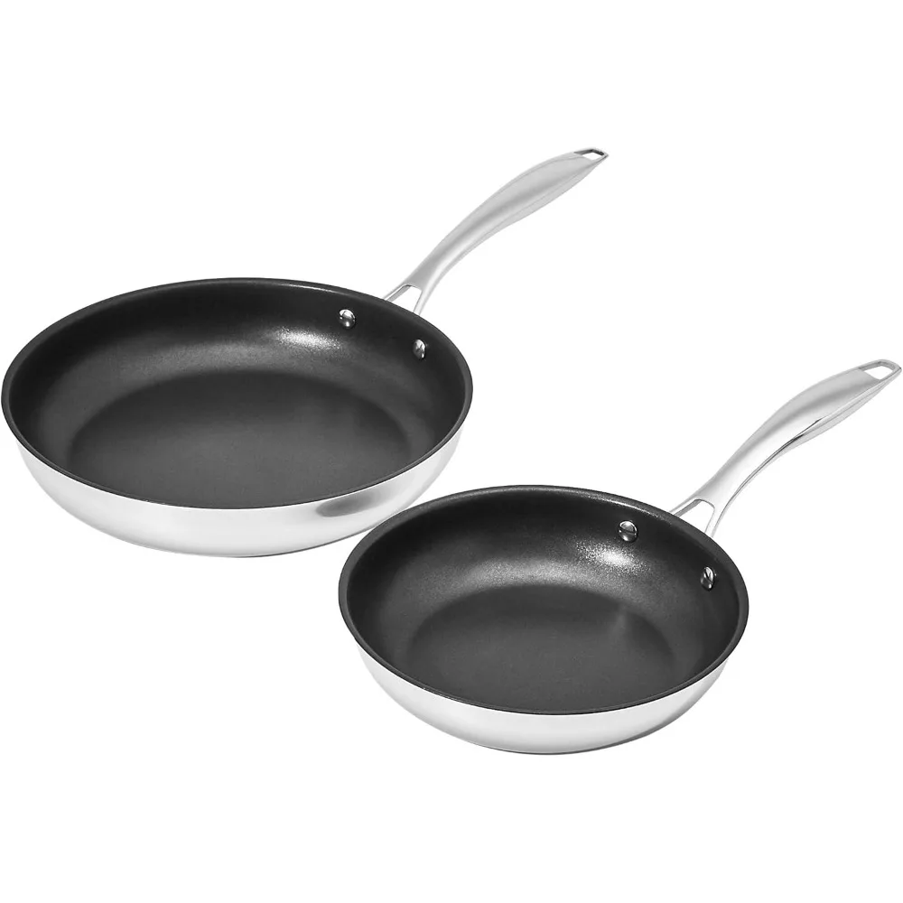 

Basics 2-Piece Non-Stick Stainless Steel Fry Pan Set, Oven and Induction Safe, 10-Inch and 8-Inch