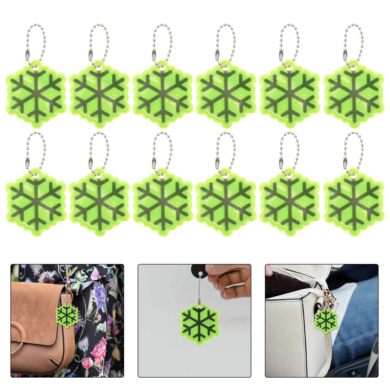 

50Pcs Reflective Snowflake Keychain Glow in Dark Safety Pendant Backpack Bag Accessory Kids Walk Visibility