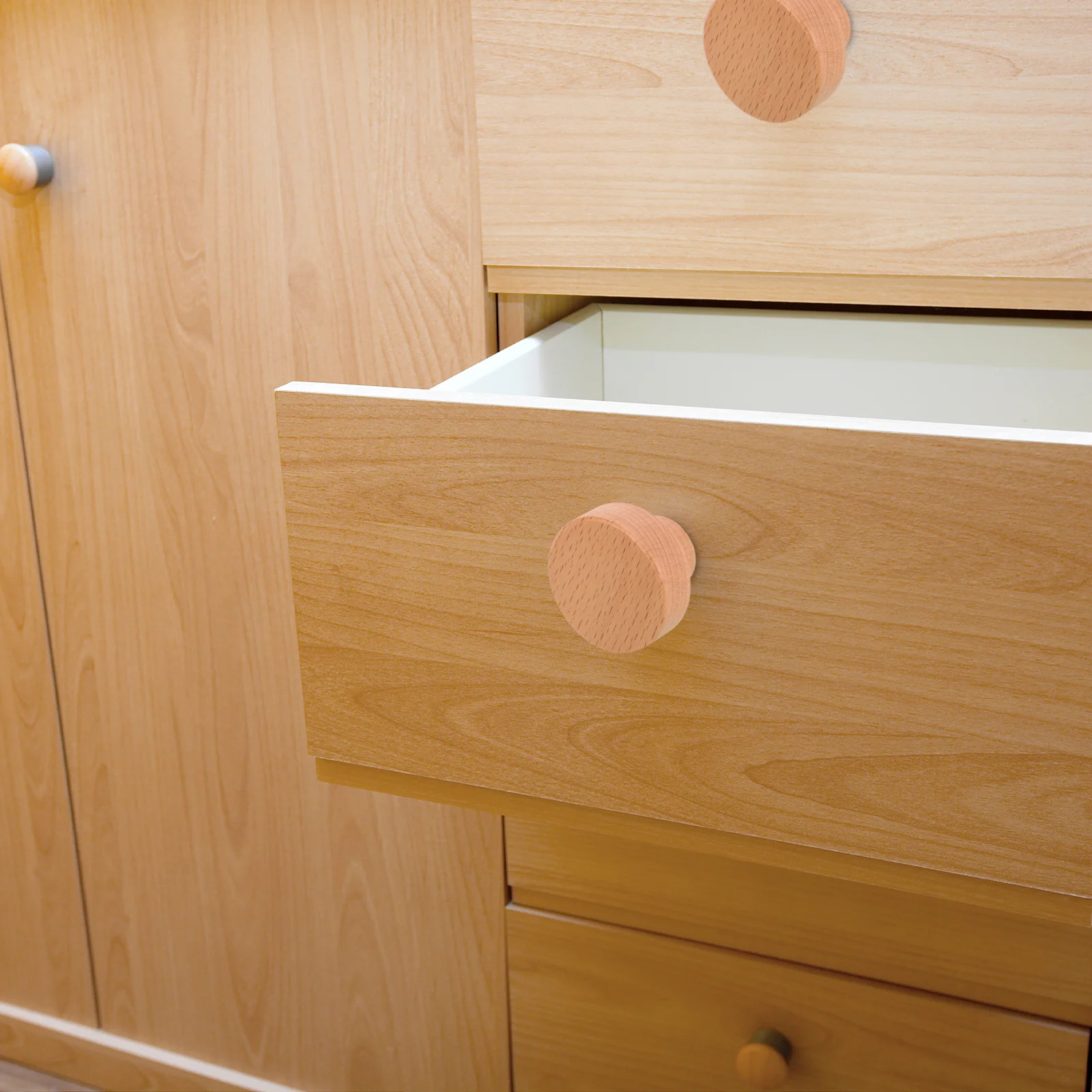 

4pcs Wooden Cabinet Handles Round Kitchen Hardware Pulls For Dresser Drawer Furniture Closet Wardrobe Door Durable Easy
