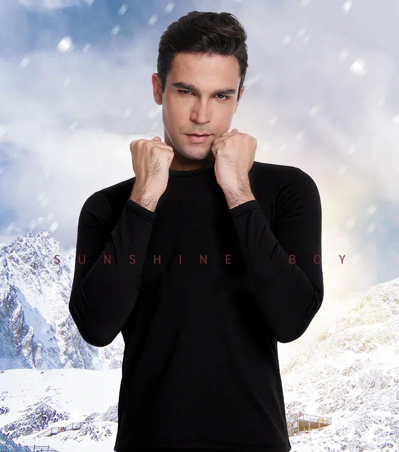 2025 الذكور 1 قطعة الخريف الشتاء ضيق رقيقة ملابس اخلية حرارية الرجال الجولة الرقبة طويلة الأكمام معطف الخريف واحد تنفس قاعدة معطف