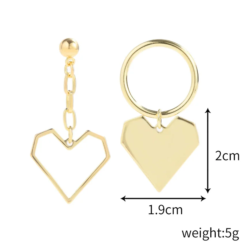 Vintage Personality Simple Metal Love Heart Asymmetry Pendant Earrings for Women   Elegant Heart Shape Earrings Party Jewelry